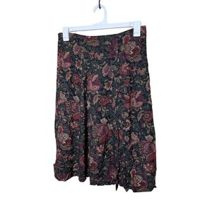 Vintage First Option‎ Floral Midi Skirt Black Red Women's Size P/M